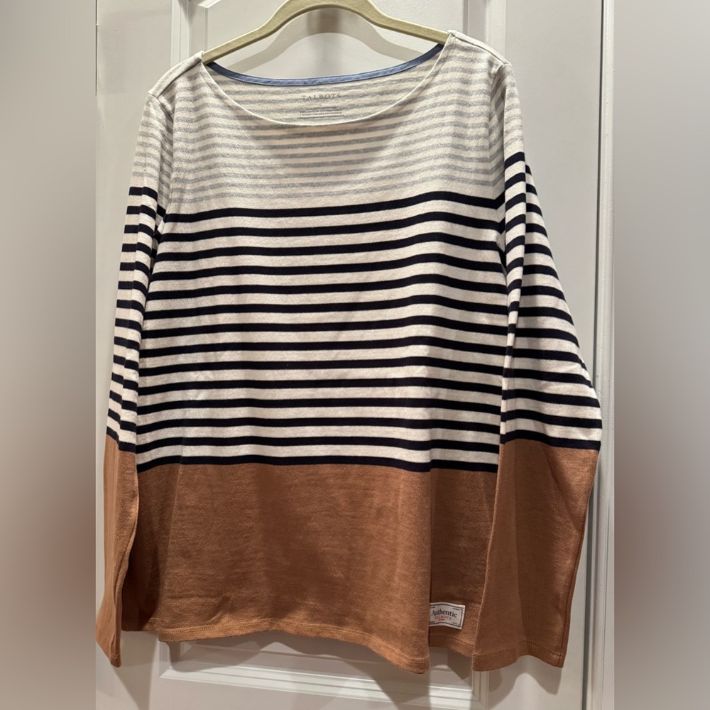 NWOT Talbots Black and Tan Striped Top